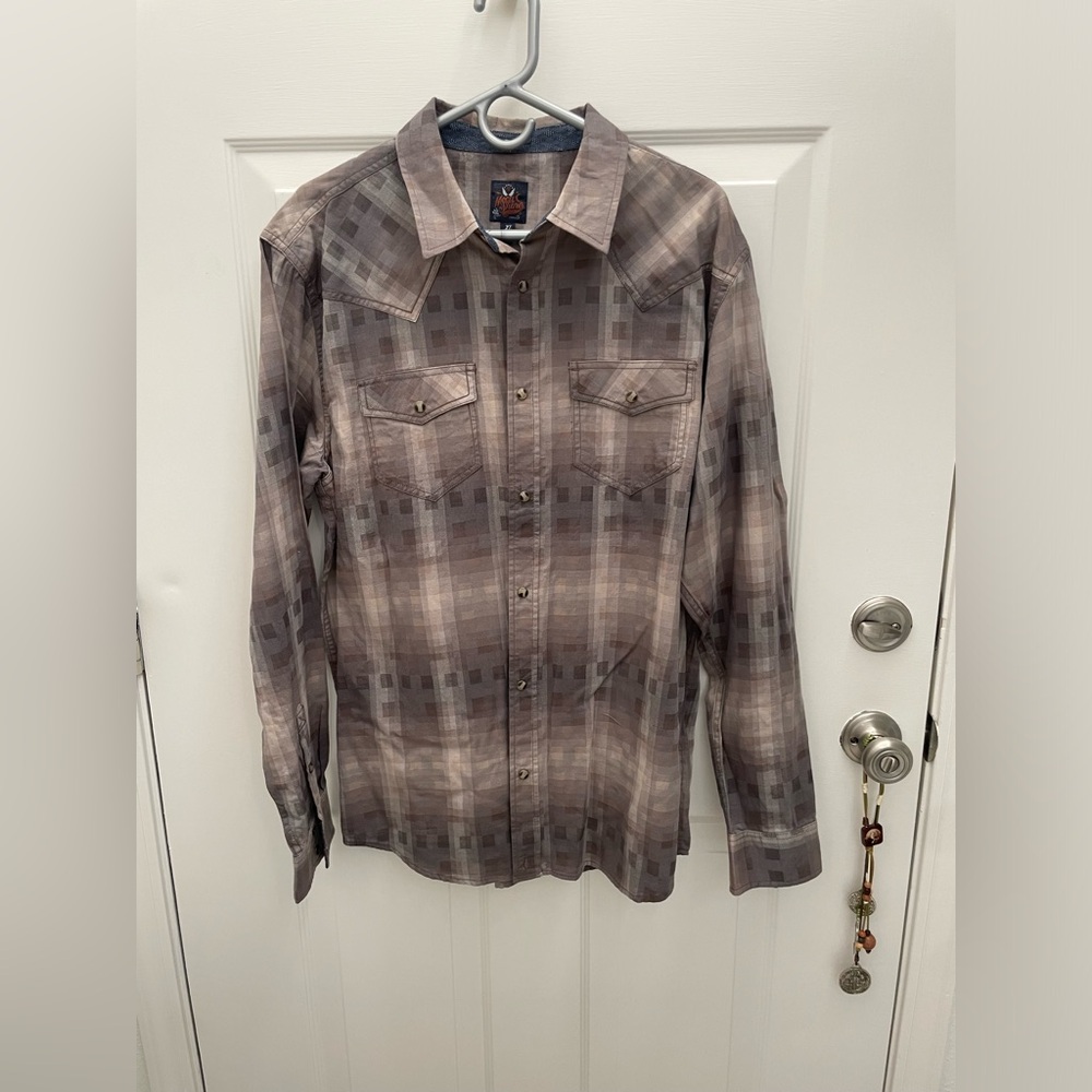 Moonshine Mens Dust Bowl Plaid Long Sleeve Button Down Shirt. XL